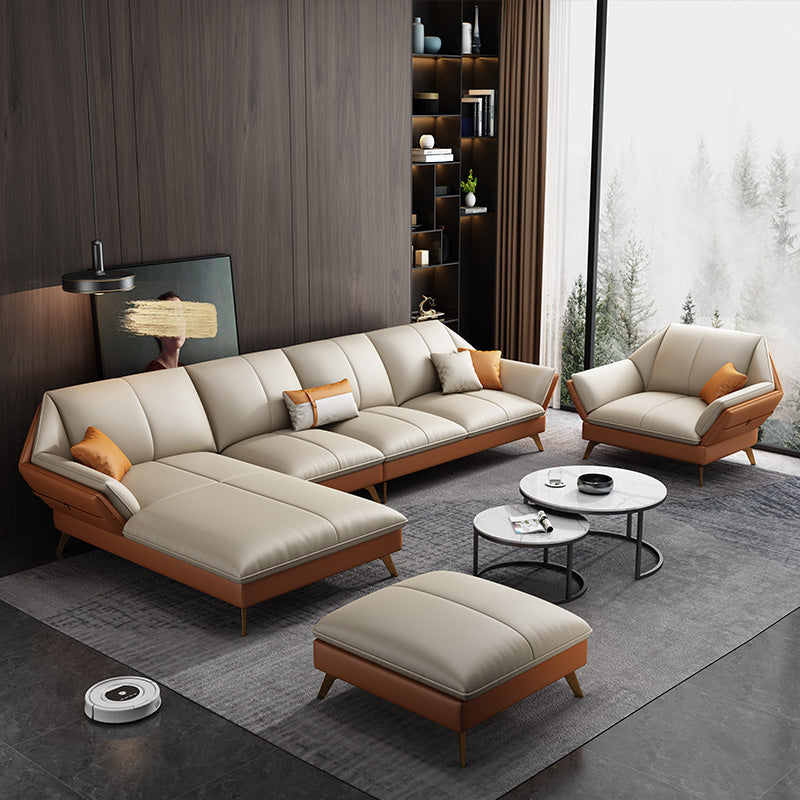 33.4"H Faux Leather Flared Arm Sofa & Chaise for Living Room