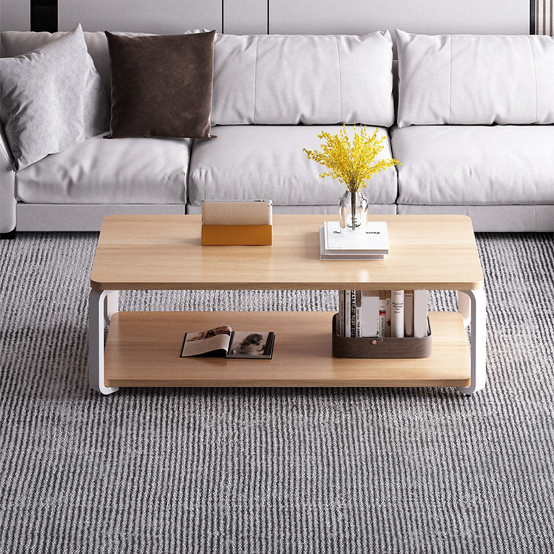 Modern Rectangular Coffee Table Natural/White Shelf Included Cocktail Table - 16.73" H