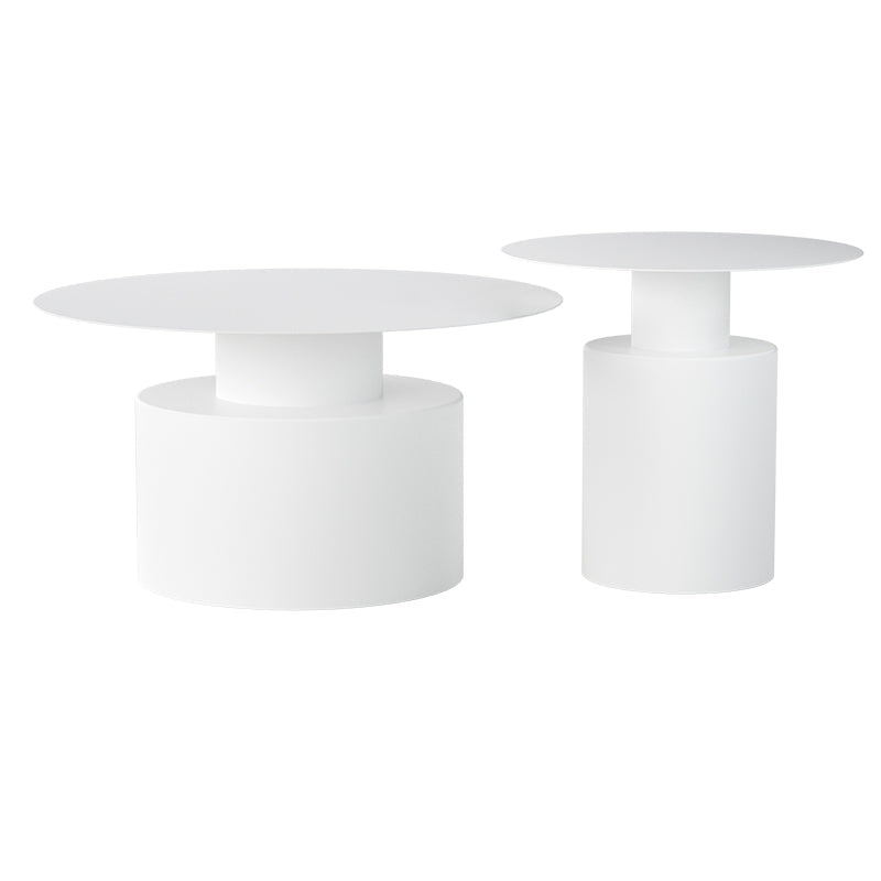 ラウンドメタルコーヒーテーブルミッドセンチュリーモダンペデスタル2ピースカクテルテーブル