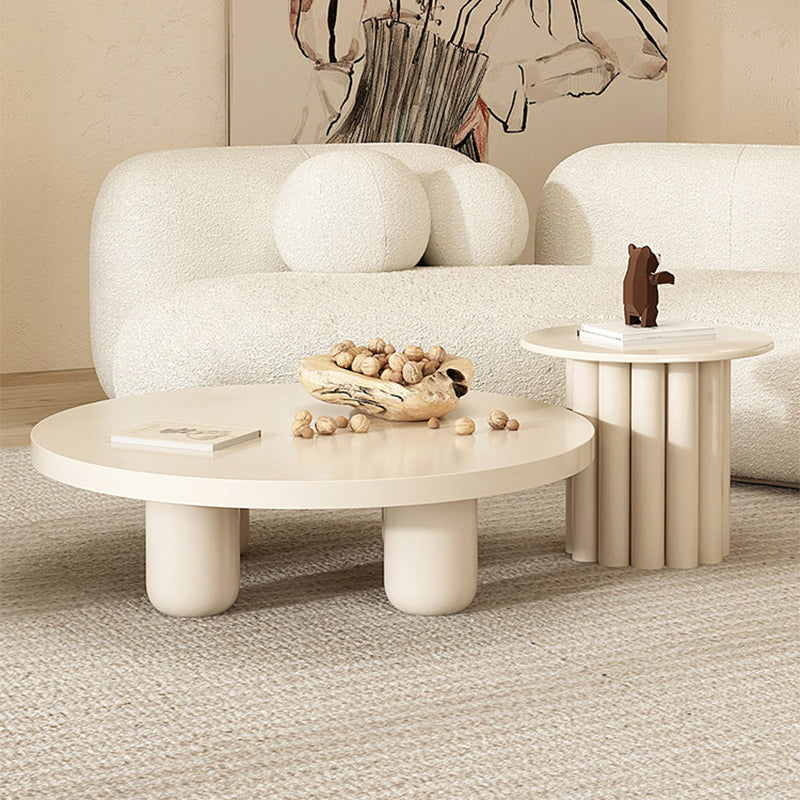 13.7 "/15.7"背の高い4脚茶色/白い丸い木製コーヒーテーブル