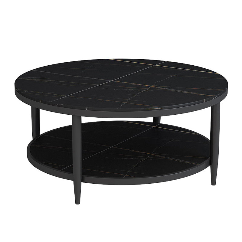 Glam Round 4 Legs Coffee Table Slate Top Coffee Cocktail Table 31.5"L x 31.5"W x 17.7"H Black Black Gold Clearhalo 'Coffee & Accent Tables' 'Coffee Tables' 'coffee_tables' 'furn' 'furn_coffee_tables' 'Furniture' 'Living Room Furniture' 5400798