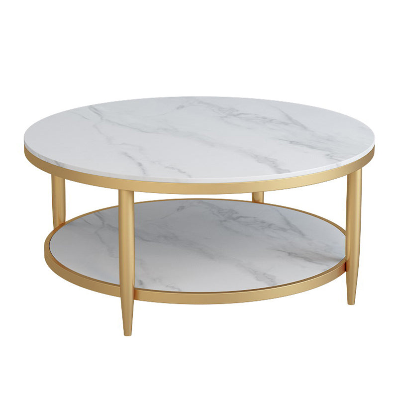 Glam Round 4 Legs Coffee Table Slate Top Coffee Cocktail Table 31.5"L x 31.5"W x 17.7"H Gold White Clearhalo 'Coffee & Accent Tables' 'Coffee Tables' 'coffee_tables' 'furn' 'furn_coffee_tables' 'Furniture' 'Living Room Furniture' 5400802