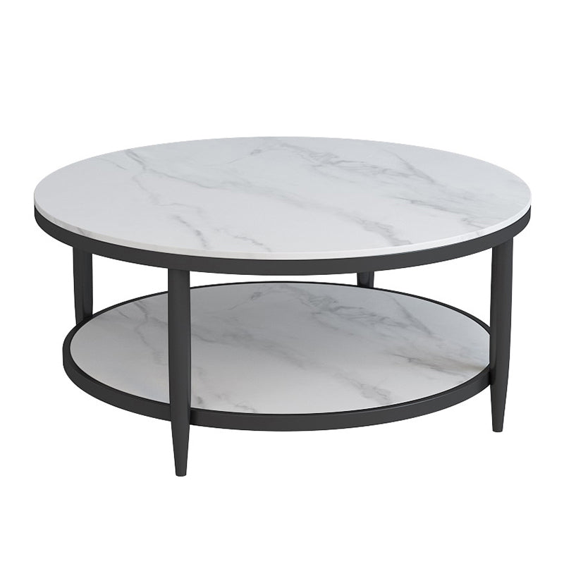 Glam Round 4 Legs Coffee Table Slate Top Coffee Cocktail Table 31.5"L x 31.5"W x 17.7"H Black White Clearhalo 'Coffee & Accent Tables' 'Coffee Tables' 'coffee_tables' 'furn' 'furn_coffee_tables' 'Furniture' 'Living Room Furniture' 5400806
