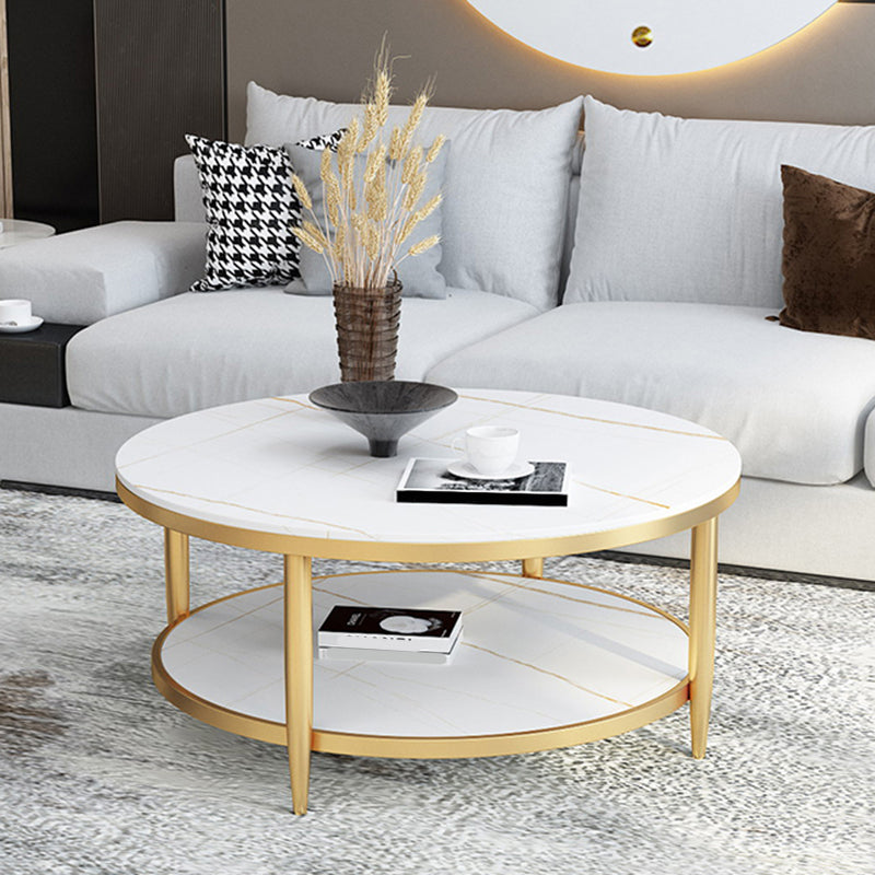 Glam Round 4 Legs Coffee Table Slate Top Coffee Cocktail Table 24"L x 24"W x 18"H Gold White Gold Clearhalo 'Coffee & Accent Tables' 'Coffee Tables' 'coffee_tables' 'furn' 'furn_coffee_tables' 'Furniture' 'Living Room Furniture' 5400808