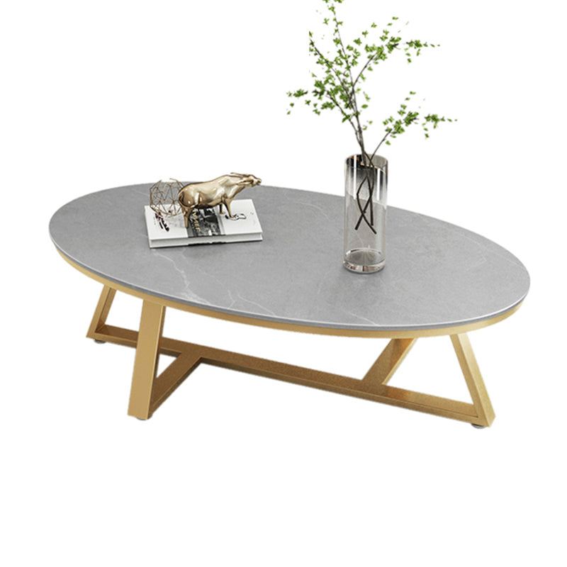 Glam Cross Legs Coffee Table Slate Oval Coffee Cocktail Table