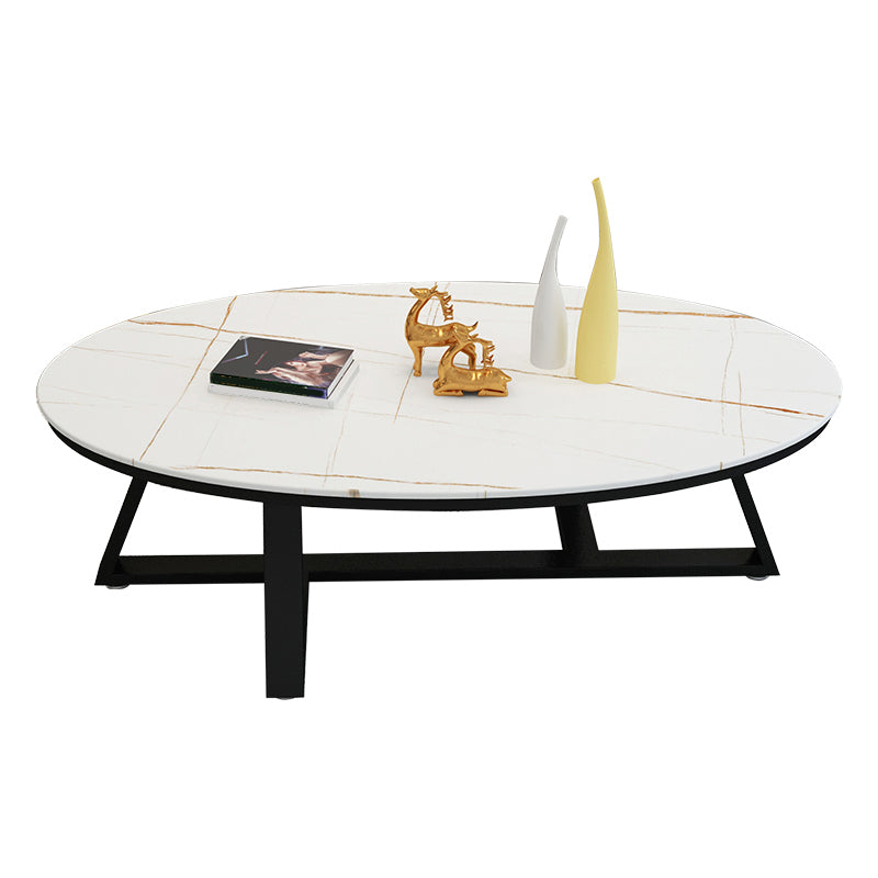 Glam Cross Legs Coffee Table Slate Oval Coffee Cocktail Table