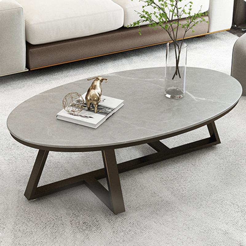 Glam Cross Legs Coffee Table Slate Oval Coffee Cocktail Table