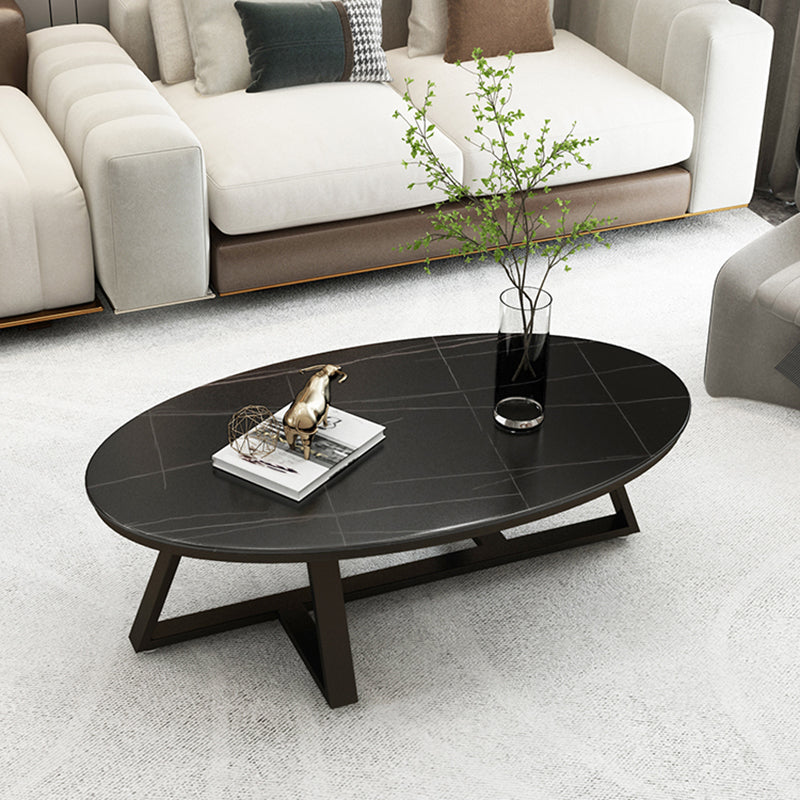 Glam Cross Legs Coffee Table Slate Oval Coffee Cocktail Table