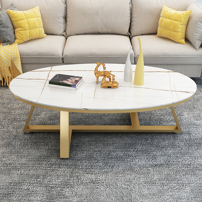 Glam Cross Legs Coffee Table Slate Oval Coffee Cocktail Table