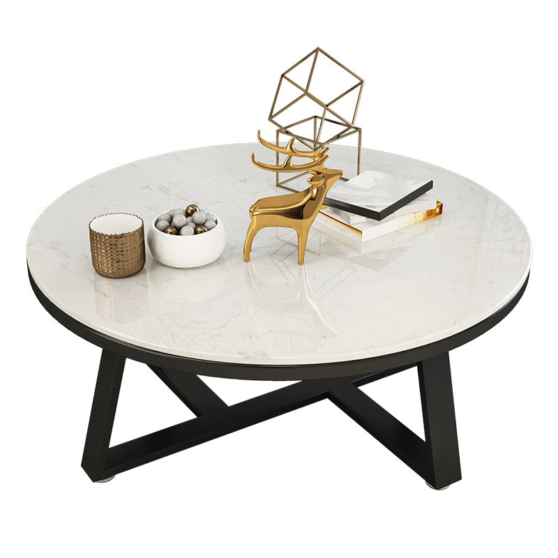 Glam Cross Legs Coffee Table Faux Marble Round Cocktail Table Black White Clearhalo 'Coffee & Accent Tables' 'Coffee Tables' 'coffee_tables' 'furn' 'furn_coffee_tables' 'Furniture' 'Living Room Furniture' 5400844