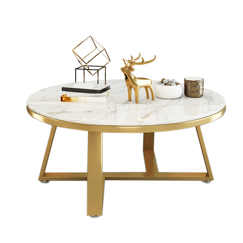 Glam Cross Legs Coffee Table Faux Marble Round Cocktail Table Gold White Grey Clearhalo 'Coffee & Accent Tables' 'Coffee Tables' 'coffee_tables' 'furn' 'furn_coffee_tables' 'Furniture' 'Living Room Furniture' 5400847