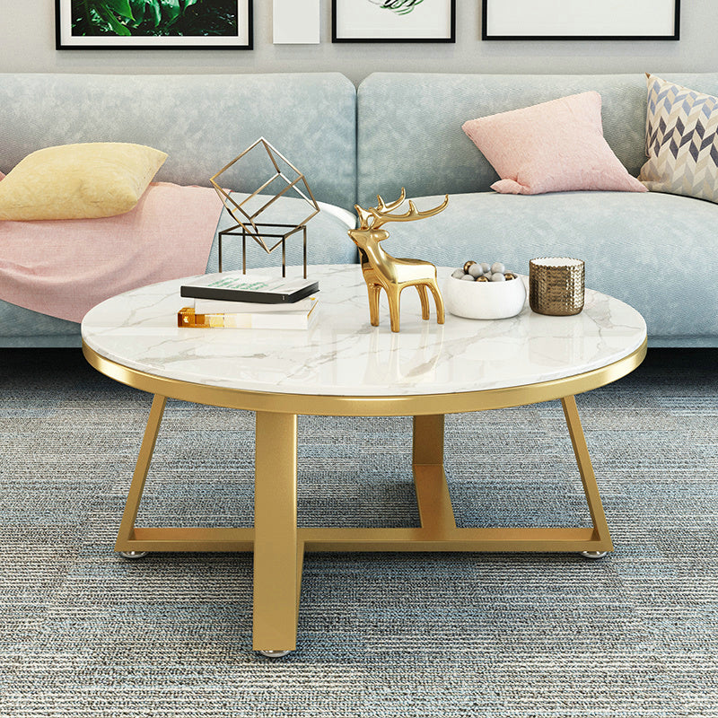 Glam Cross Legs Coffee Table Faux Marble Round Cocktail Table 39"L x 39"W x 18"H Gold White Grey Clearhalo 'Coffee & Accent Tables' 'Coffee Tables' 'coffee_tables' 'furn' 'furn_coffee_tables' 'Furniture' 'Living Room Furniture' 5400848