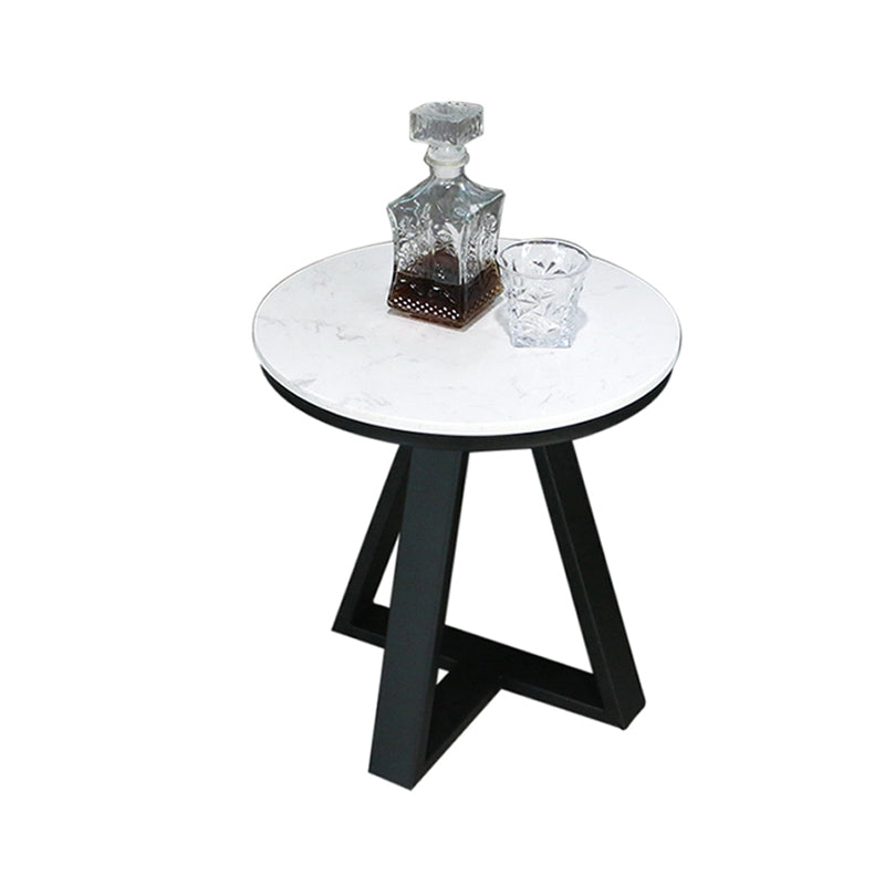 Glam Cross Legs Coffee Table Faux Marble Round Cocktail Table 18"L x 18"W x 20"H Black White Grey Clearhalo 'Coffee & Accent Tables' 'Coffee Tables' 'coffee_tables' 'furn' 'furn_coffee_tables' 'Furniture' 'Living Room Furniture' 5400850