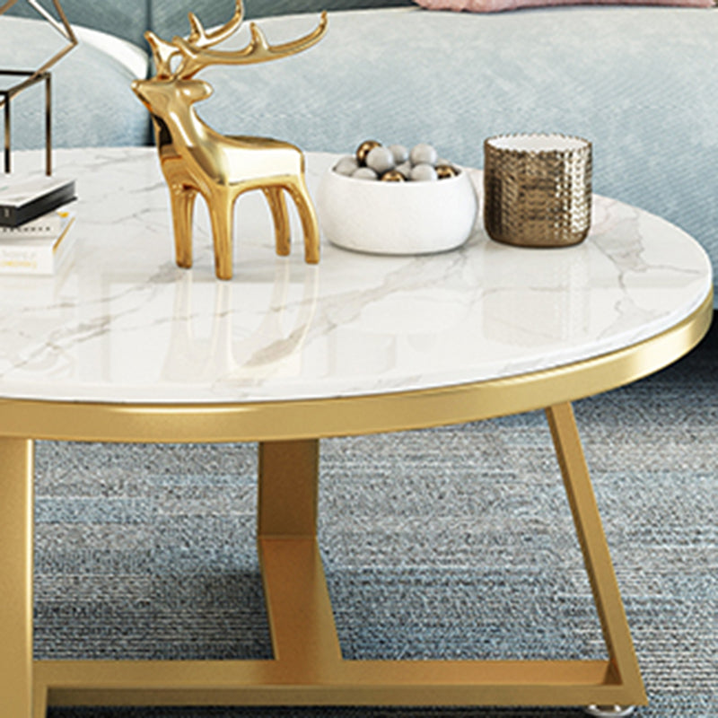 Glam Cross Legs Coffee Table Faux Marble Round Cocktail Table Clearhalo 'Coffee & Accent Tables' 'Coffee Tables' 'coffee_tables' 'furn' 'furn_coffee_tables' 'Furniture' 'Living Room Furniture' 5400855