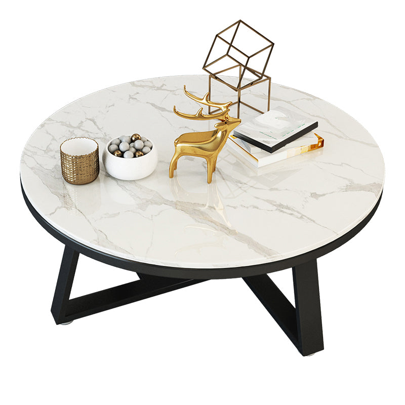 Glam Cross Legs Coffee Table Faux Marble Round Cocktail Table Black White Grey Clearhalo 'Coffee & Accent Tables' 'Coffee Tables' 'coffee_tables' 'furn' 'furn_coffee_tables' 'Furniture' 'Living Room Furniture' 5400856