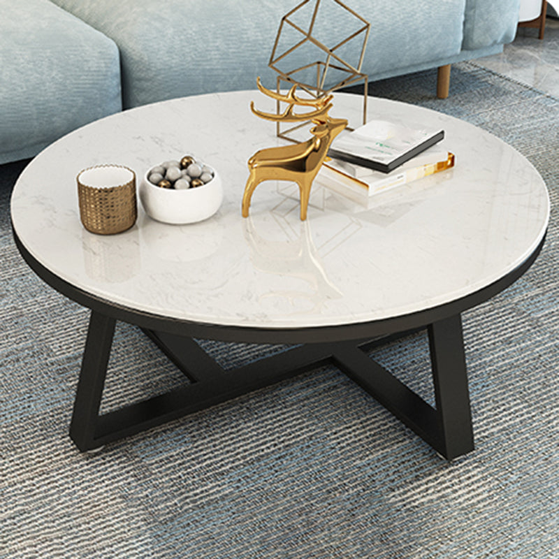 Glam Cross Legs Coffee Table Faux Marble Round Cocktail Table 31.5"L x 31.5"W x 17.7"H Black White Clearhalo 'Coffee & Accent Tables' 'Coffee Tables' 'coffee_tables' 'furn' 'furn_coffee_tables' 'Furniture' 'Living Room Furniture' 5400860
