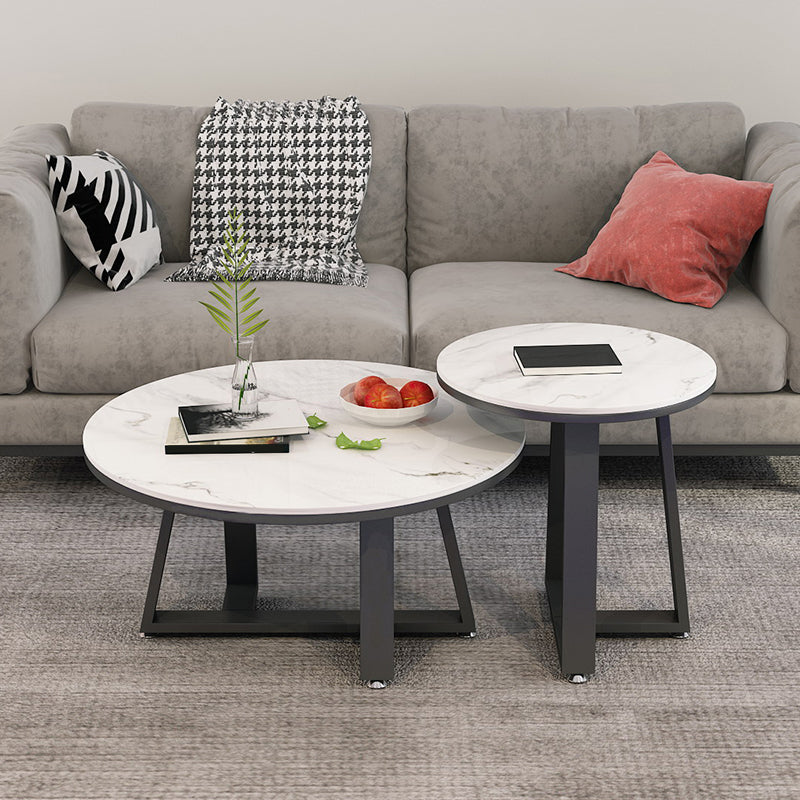 Glam Cross Legs Coffee Table Faux Marble Round Cocktail Table Clearhalo 'Coffee & Accent Tables' 'Coffee Tables' 'coffee_tables' 'furn' 'furn_coffee_tables' 'Furniture' 'Living Room Furniture' 5400861