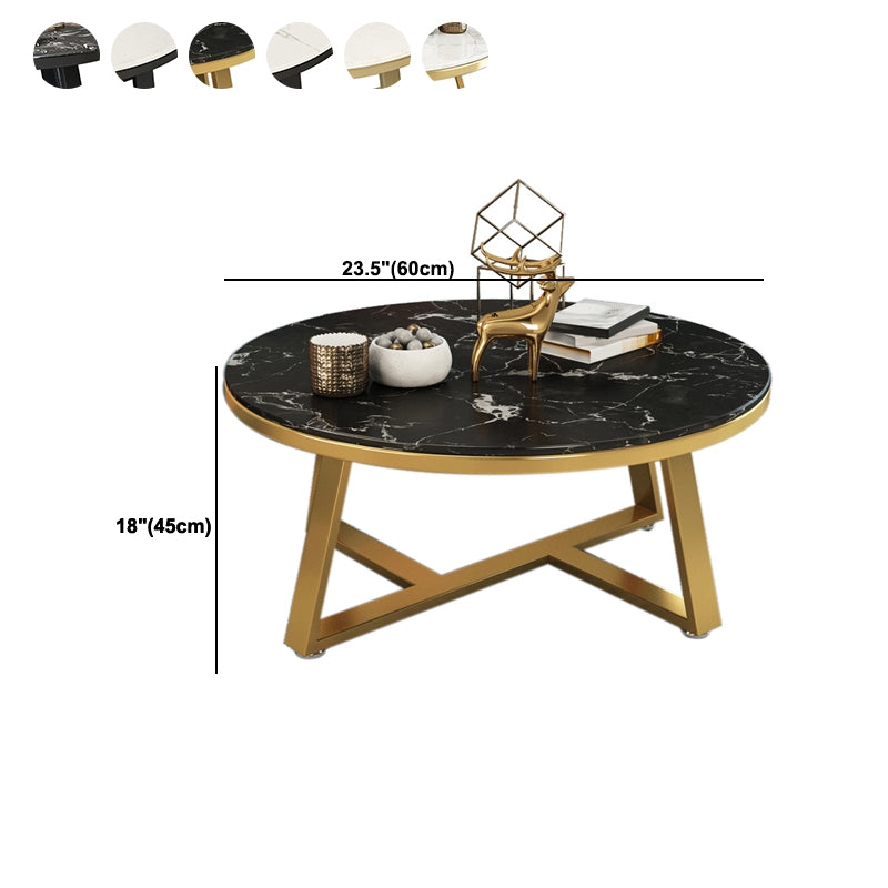 Glam Cross Legs Coffee Table Faux Marble Round Cocktail Table Clearhalo 'Coffee & Accent Tables' 'Coffee Tables' 'coffee_tables' 'furn' 'furn_coffee_tables' 'Furniture' 'Living Room Furniture' 5400862