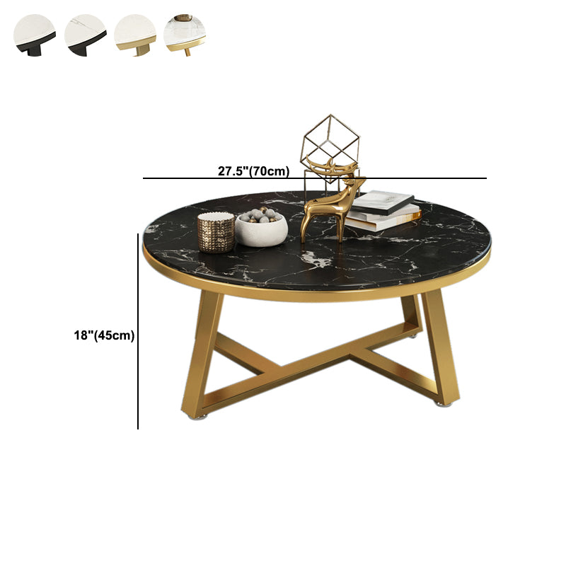 Glam Cross Legs Coffee Table Faux Marble Round Cocktail Table Clearhalo 'Coffee & Accent Tables' 'Coffee Tables' 'coffee_tables' 'furn' 'furn_coffee_tables' 'Furniture' 'Living Room Furniture' 5400863
