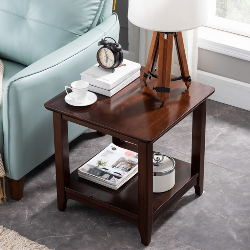 Country Double Tier Wood End Table 4 Legs Sofa Side Table with Shelf 23.6"L x 23.6"W x 21.7"H Dark Brown Clearhalo 'Coffee & Accent Tables' 'End & Side Tables' 'end_side_tables' 'furn' 'furn_end_side_tables' 'Furniture' 'Living Room Furniture' 5400910