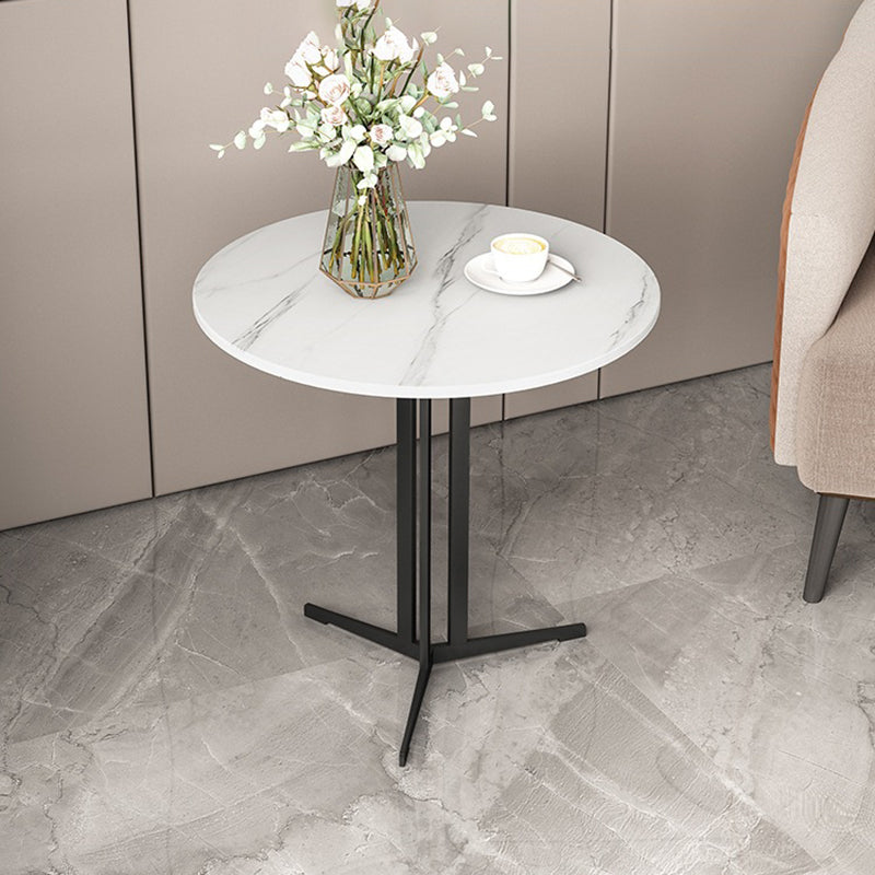 Cross Table Iron Base Design Rock Slab White/black Material Round Table Top Side Table 19.7"L x 19.7"W x 19.7"H Black White Clearhalo 'Coffee & Accent Tables' 'End & Side Tables' 'end_side_tables' 'furn' 'furn_end_side_tables' 'Furniture' 'Living Room Furniture' 5401003