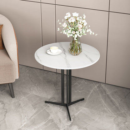 Cross Table Iron Base Design Rock Slab White/black Material Round Table Top Side Table 16"L x 16"W x 20"H Black White Clearhalo 'Coffee & Accent Tables' 'End & Side Tables' 'end_side_tables' 'furn' 'furn_end_side_tables' 'Furniture' 'Living Room Furniture' 5401006