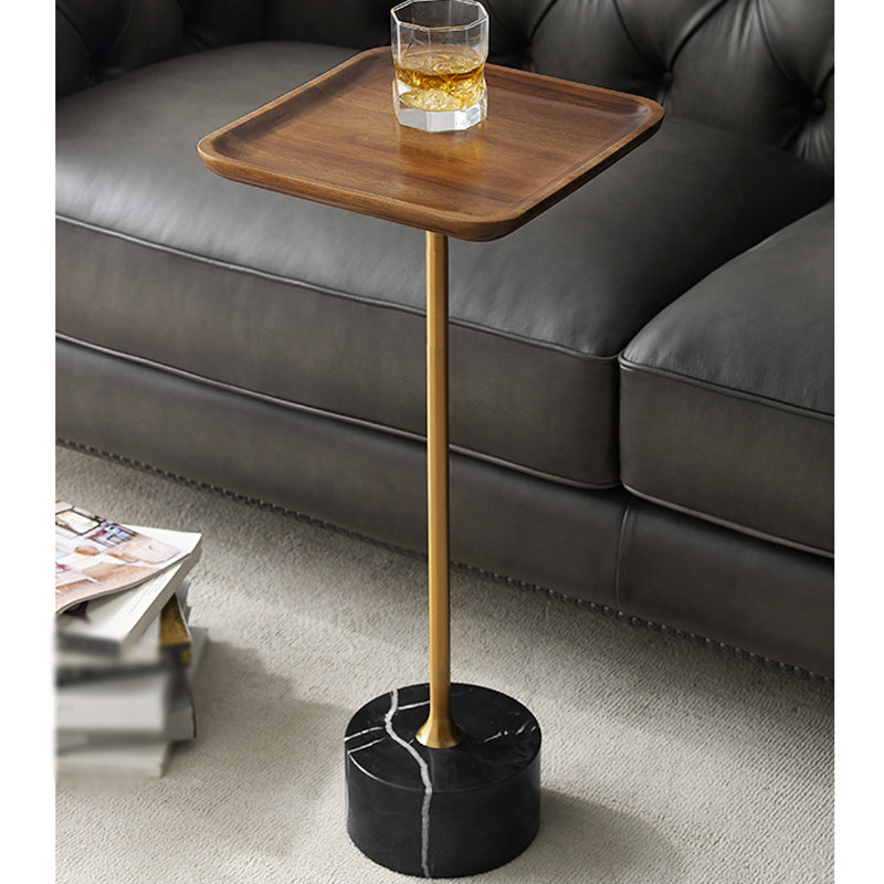 Mid-Century Modern Solid Wood Top End Table Marble Pedestal Sofa Side Table