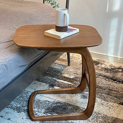 Scandinavian Rectangular Sofa Side Table C Shape Wood End Table 16.5"L x 12"W x 19"H Dark Brown