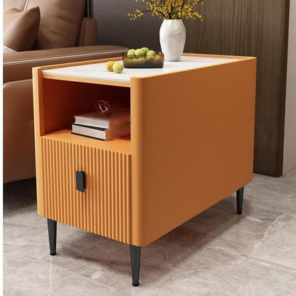 Modern Stone Top End Table 4 Legs Side Table with Drawer and Shelf