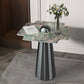 Contemporary Stone Top End Table Stainless Steel Pedestal Sofa Side Table