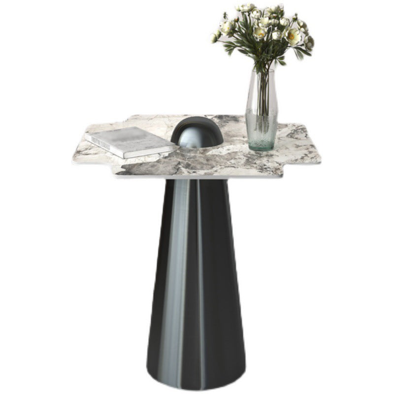 Contemporary Stone Top End Table Stainless Steel Pedestal Sofa Side Table