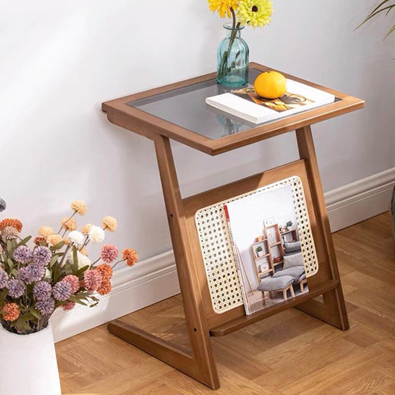 Sledge-shaped Base Design Bamboo Cane Craft Glass Finish Material Rectangular Side Table Brown Gray Clearhalo 'Coffee & Accent Tables' 'End & Side Tables' 'end_side_tables' 'furn' 'furn_end_side_tables' 'Furniture' 'Living Room Furniture' 5401115