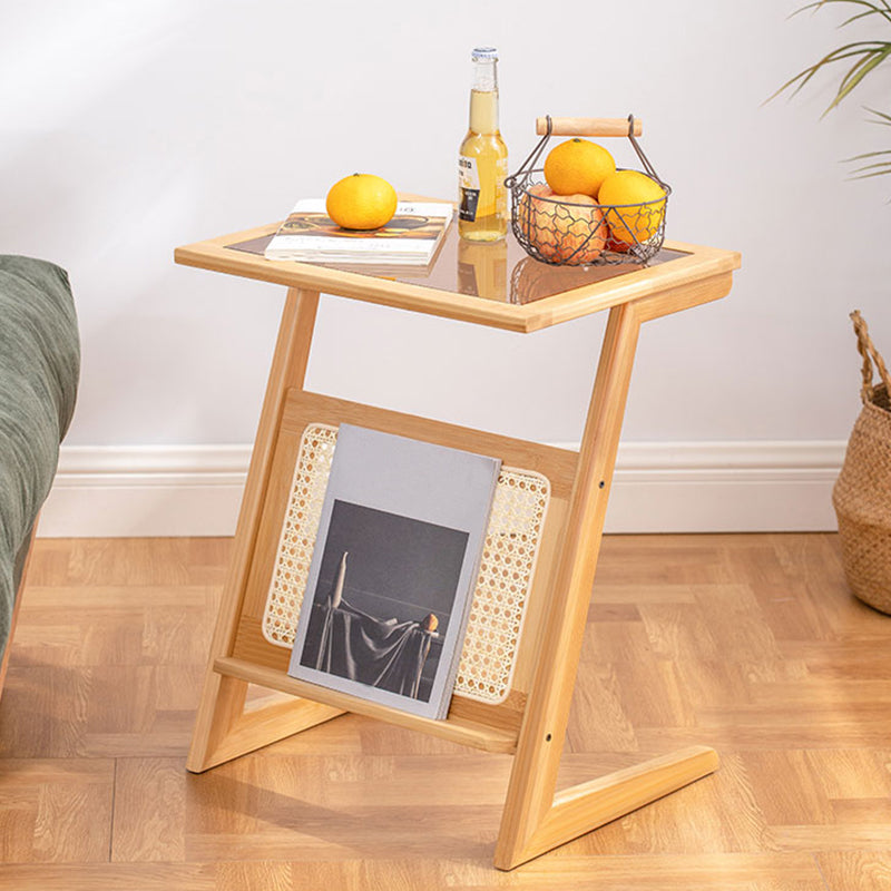 Sledge-shaped Base Design Bamboo Cane Craft Glass Finish Material Rectangular Side Table Clearhalo 'Coffee & Accent Tables' 'End & Side Tables' 'end_side_tables' 'furn' 'furn_end_side_tables' 'Furniture' 'Living Room Furniture' 5401119