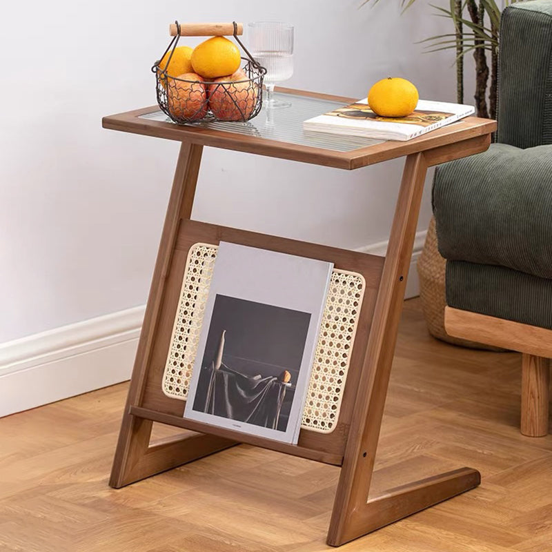 Sledge-shaped Base Design Bamboo Cane Craft Glass Finish Material Rectangular Side Table Brown Clear Clearhalo 'Coffee & Accent Tables' 'End & Side Tables' 'end_side_tables' 'furn' 'furn_end_side_tables' 'Furniture' 'Living Room Furniture' 5401120