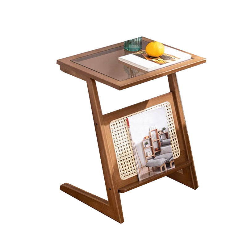Sledge-shaped Base Design Bamboo Cane Craft Glass Finish Material Rectangular Side Table 20.5"L x 14.5"W x 23"H Brown Brown Clearhalo 'Coffee & Accent Tables' 'End & Side Tables' 'end_side_tables' 'furn' 'furn_end_side_tables' 'Furniture' 'Living Room Furniture' 5401122