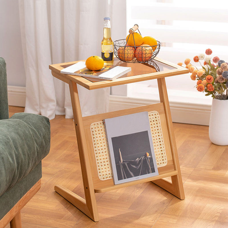 Sledge-shaped Base Design Bamboo Cane Craft Glass Finish Material Rectangular Side Table Clearhalo 'Coffee & Accent Tables' 'End & Side Tables' 'end_side_tables' 'furn' 'furn_end_side_tables' 'Furniture' 'Living Room Furniture' 5401126