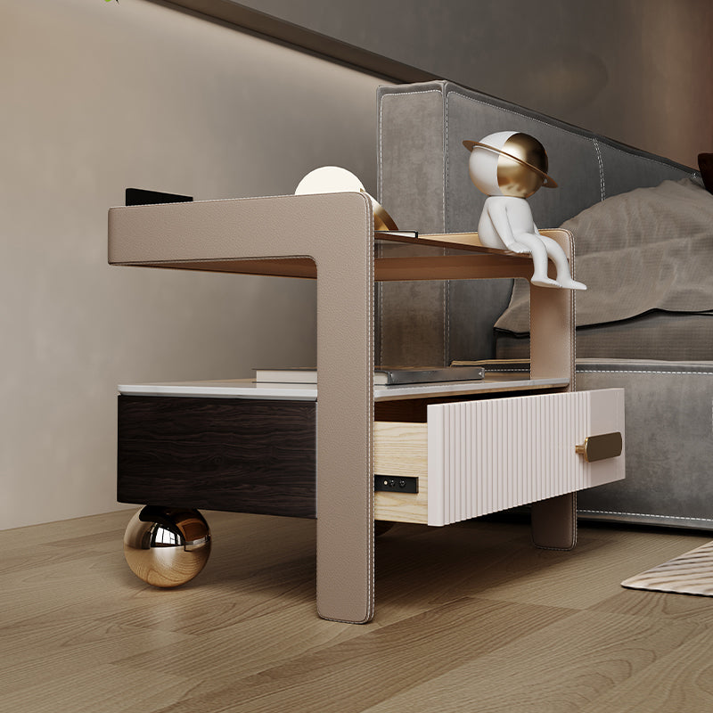 Moderra de almacenamiento de madera y vidrio Mesa nocturna 1 Cajón de cajones Nightsand