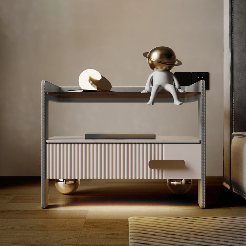 Moderra de almacenamiento de madera y vidrio Mesa nocturna 1 Cajón de cajones Nightsand