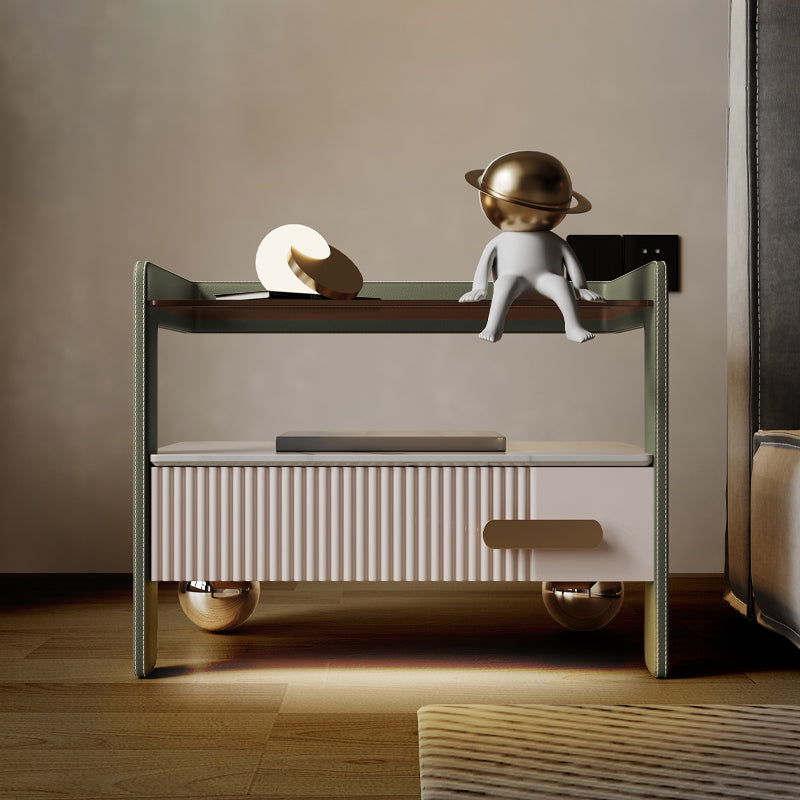 Table de nuit de rangement en bois et en verre moderne 1 Dessin de nuit de lit de tiroir