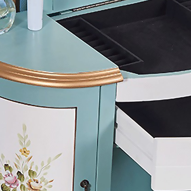 Style victorien 31,8 "Hauteur 2 tiroirs Ensemble de vanité avec tabouret et miroir