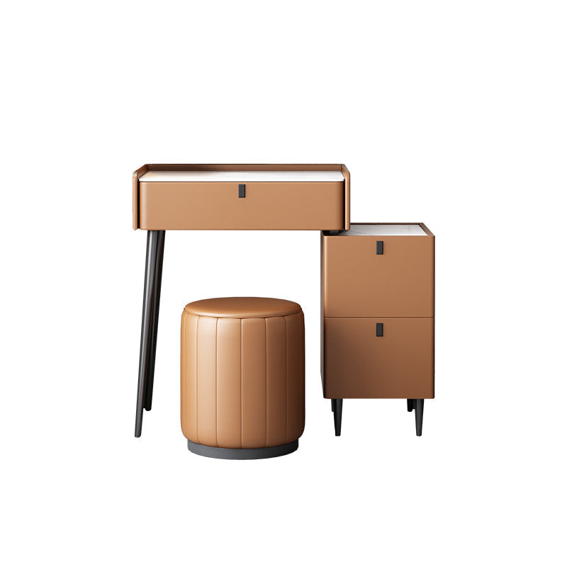 1/3の引き出し、23.62 "/27.56"スツールと鏡でセットされた幅の虚栄心、茶色