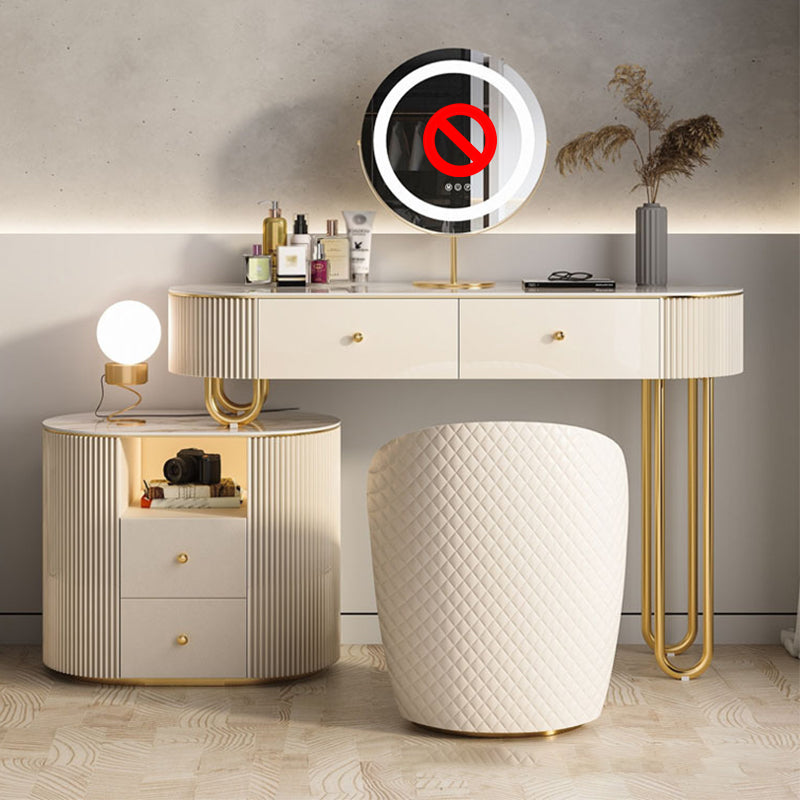 White Vanity, 30.71" High Stone Vanity Set with Stool, 2/4 Drawers Dresser