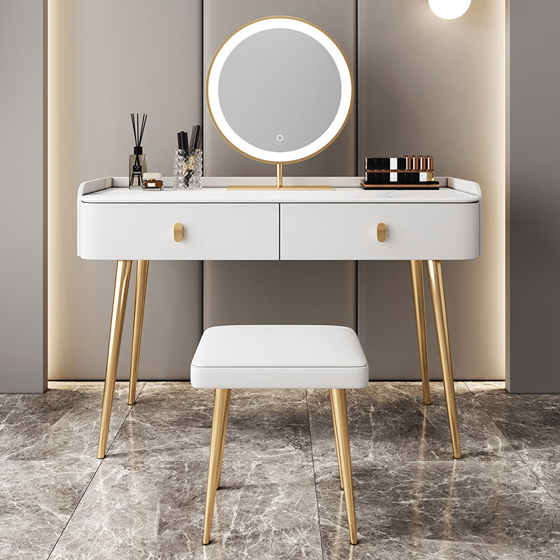 Vanity bianco con tavolo da trucco e sgabelli, cassetti 1/2 cassetti - 31,89 "H
