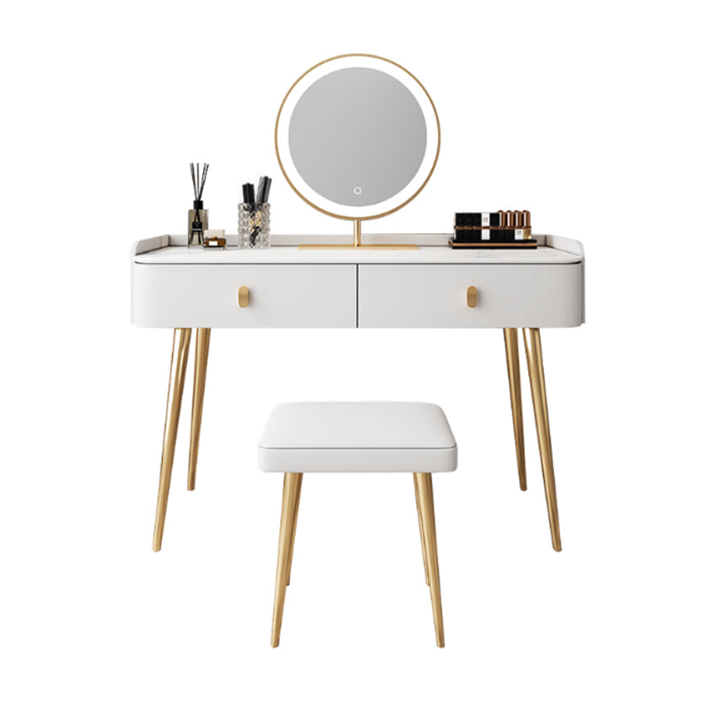 Vanity bianco con tavolo da trucco e sgabelli, cassetti 1/2 cassetti - 31,89 "H