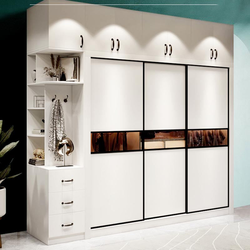 Contemporary Wardrobe White Colour Wooden Wardrobe Closet With 2 Drawers Clearhalo 'Armoires & Wardrobes' 'armoires_wardrobes' 'Bedroom Furniture' 'furn' 'furn_armoires_wardrobes' 'Furniture' 5404773