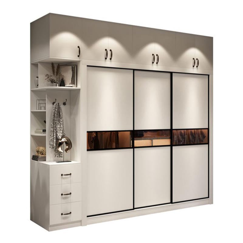 Contemporary Wardrobe White Colour Wooden Wardrobe Closet With 2 Drawers Clearhalo 'Armoires & Wardrobes' 'armoires_wardrobes' 'Bedroom Furniture' 'furn' 'furn_armoires_wardrobes' 'Furniture' 5404776