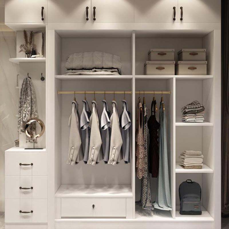 Contemporary Wardrobe White Colour Wooden Wardrobe Closet With 2 Drawers Clearhalo 'Armoires & Wardrobes' 'armoires_wardrobes' 'Bedroom Furniture' 'furn' 'furn_armoires_wardrobes' 'Furniture' 5404779
