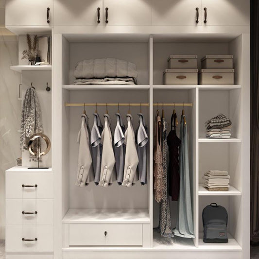Contemporary Wardrobe White Colour Wooden Wardrobe Closet With 2 Drawers Clearhalo 'Armoires & Wardrobes' 'armoires_wardrobes' 'Bedroom Furniture' 'furn' 'furn_armoires_wardrobes' 'Furniture' 5404779