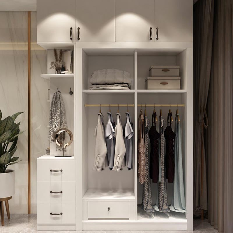 Contemporary Wardrobe White Colour Wooden Wardrobe Closet With 2 Drawers Clearhalo 'Armoires & Wardrobes' 'armoires_wardrobes' 'Bedroom Furniture' 'furn' 'furn_armoires_wardrobes' 'Furniture' 5404781