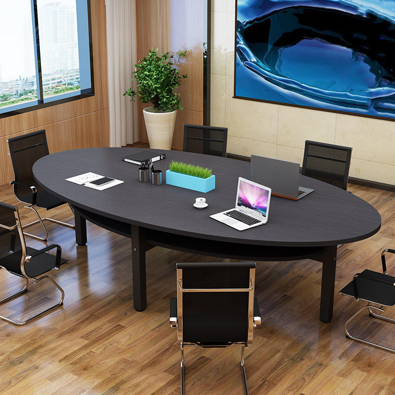 Modern Home Oval Desk Artificial Wood Bedroom Writing Desk for Office Black Clearhalo 'furn' 'furn_office_desk' 'Furniture' 'Office Desks' 'Office Furniture' 'office_desk' 5405292